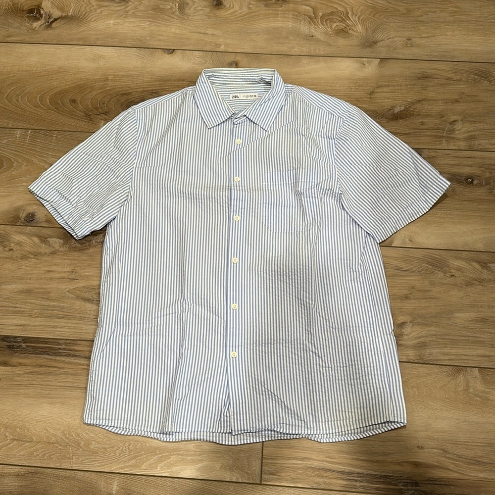 Zara Mens Striped Short Sleeve Shirt